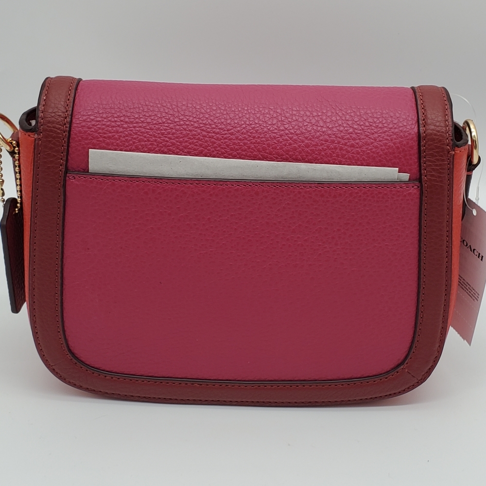 Coach Saddle with Horse & Carriage Leather Crossbody Colorblock Pink Ra - Picture 6 of 16